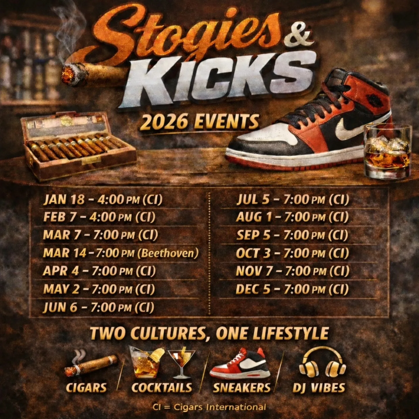 Stogies and Kicks event calendar